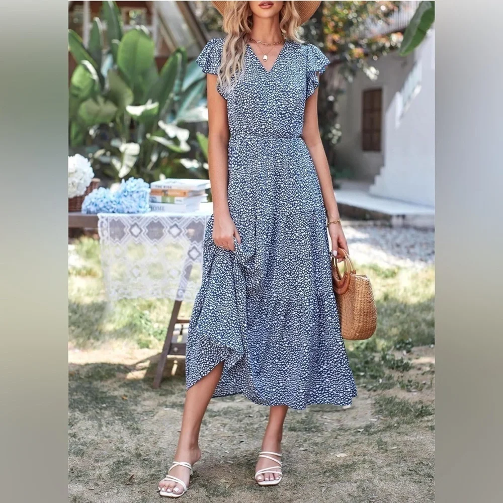 Pretty Garden Ruffle Sleeve Maxi Dress, Size Small - Picture 2 of 6